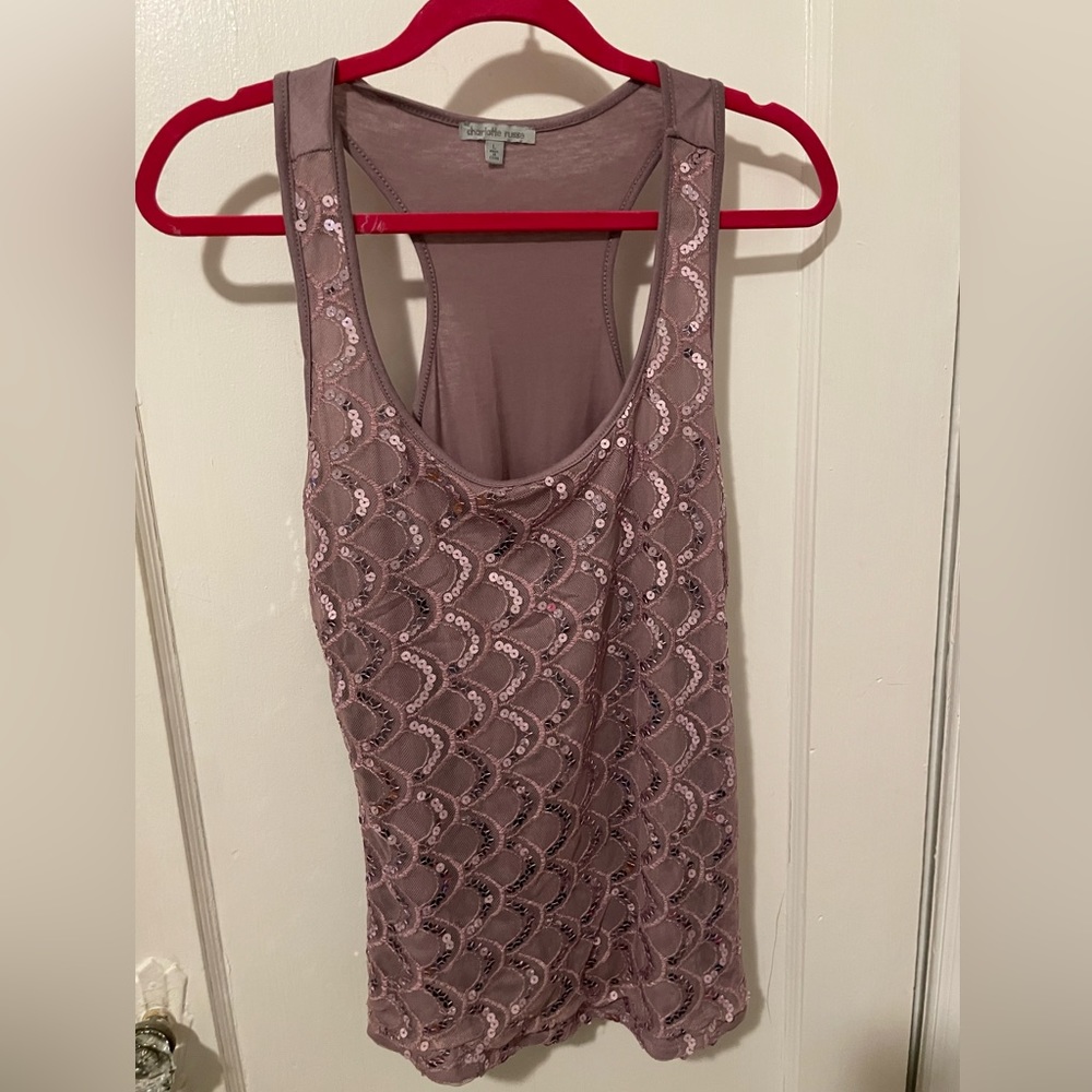 Charlotte Russe ,L rose pink sequenced B racer back tank top